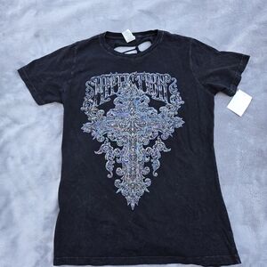 Affliction Black Tee with Iridescent Design